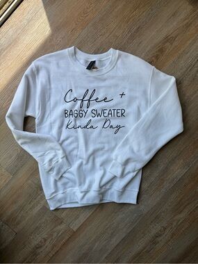 Gildan White Crewneck Sweatshirt with Black Script Graphic
